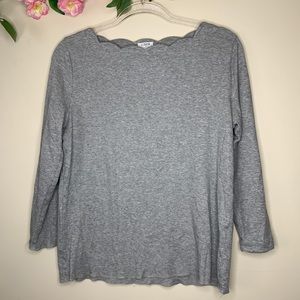 J Crew scallop neckline gray 3/4 sleeve shirt sz L